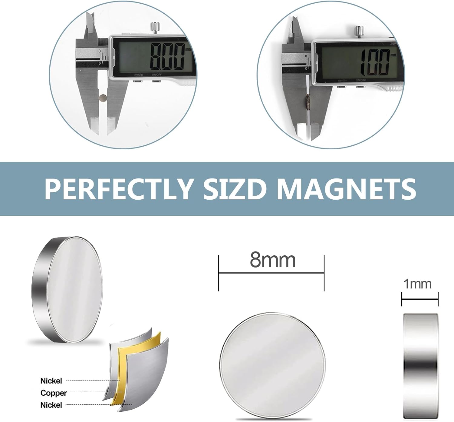 UTOMAG Imanes de Neodimio, 8 x 1 mm Y 6x2 mm Imanes de Disco de Nevera Extrem Imán Fuerte para Artesanías, Manualidades, Hobbies, Puerta, Pizarra, Mapa, Protector, Nevera (100 Piezas)