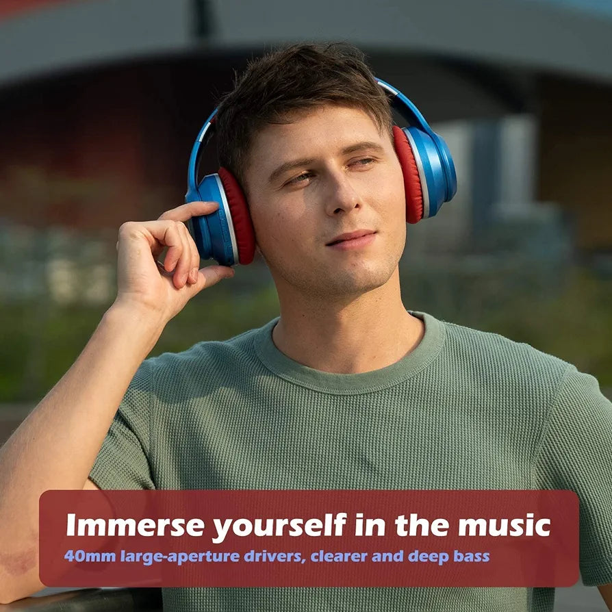 Srhythm NC15 Auriculares DIADEMA con Cancelación de Ruido Auriculares Supraaurales Bluetooth con Micrófono para Adolescentes, Adultos Clase en Línea/Oficina en el Hogar/TV/PC/Teléfono color Azul y Rojo