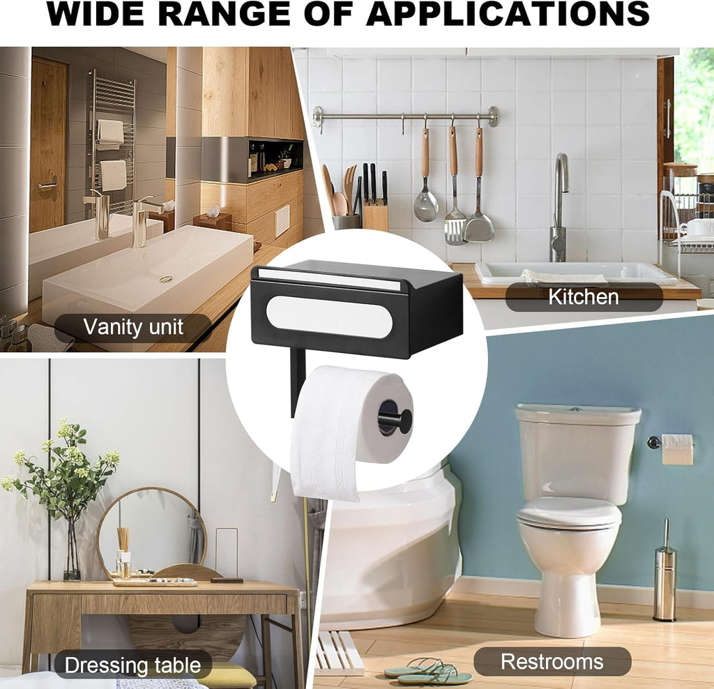 Portarrollos Papel Higienico Adhesivo, Portarrollos con Caja De Toallitas HúMedas, minghaoyuan Soporte Papel Higienico con Estante De 21 Cm, Porta Papel Higienico De Pared De Acero Inoxidable