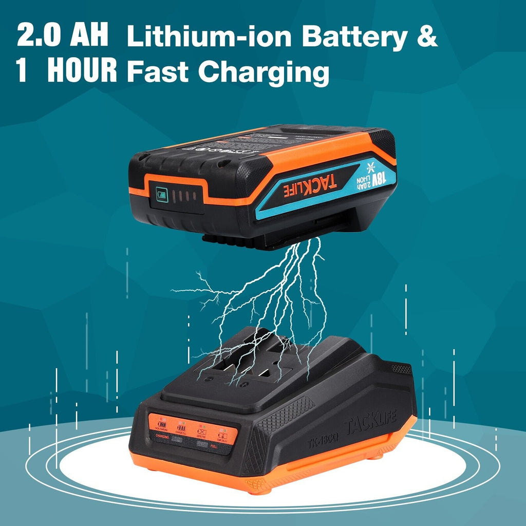 TACKLIFE Llave de Impacto Inalámbrica 18V 180Nm Batería 2,0 Ah Mandril 6,35 Mm Carga Rápida - Motor Sin Escobillas