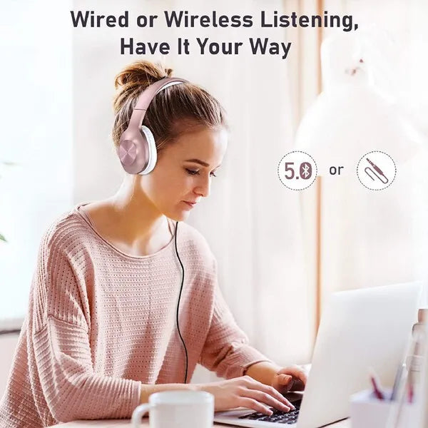 Cascos inalámbricos Bluetooth LETSCOM H10 de diadema cómodos para la oreja y una calidad de  sonido premium. Auriculares de color Oro Rosa y Azul