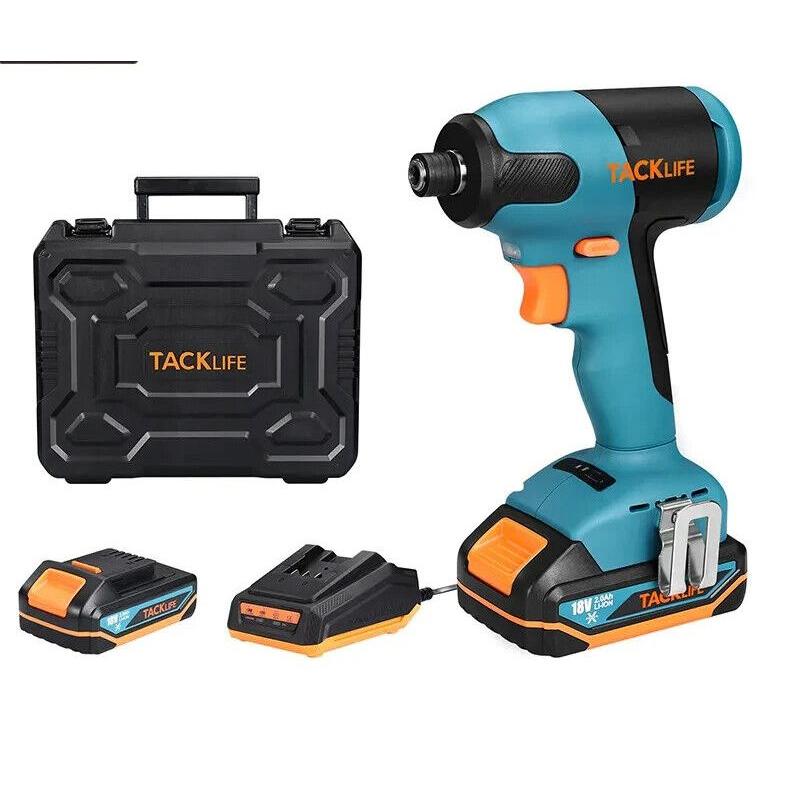 TACKLIFE Llave de Impacto Inalámbrica 18V 180Nm Batería 2,0 Ah Mandril 6,35 Mm Carga Rápida - Motor Sin Escobillas