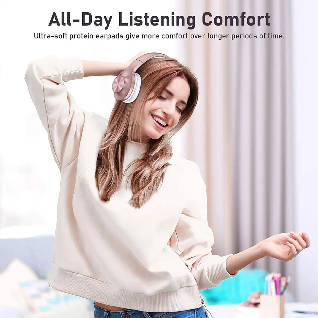 Cascos inalámbricos Bluetooth LETSCOM H10 de diadema cómodos para la oreja y una calidad de  sonido premium. Auriculares de color Oro Rosa y Azul