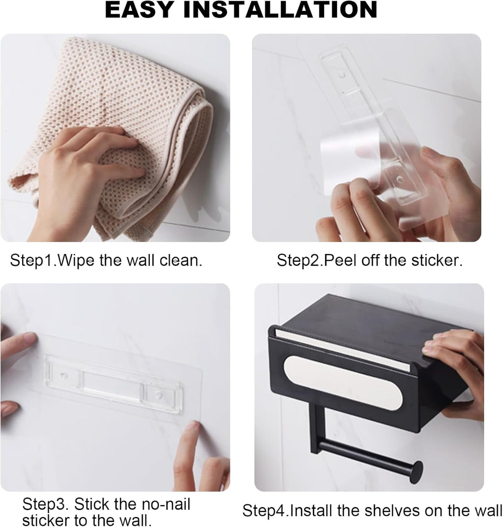 Portarrollos Papel Higienico Adhesivo, Portarrollos con Caja De Toallitas HúMedas, minghaoyuan Soporte Papel Higienico con Estante De 21 Cm, Porta Papel Higienico De Pared De Acero Inoxidable