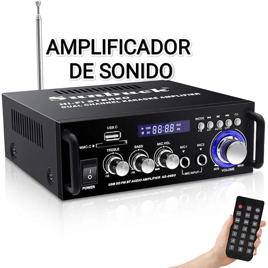 Sunbuck Amplificador Audio, 110V Amplificador HiFi Bluetooth, Receptor de Audio de Potencia de Sonido de Doble Canal de 180 W con USB, Tarjeta SD, Radio FM para Altavoces domésticos (AS-35BU)