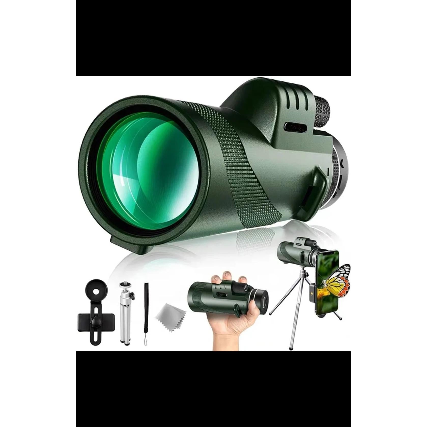 Telescopio Monocular 12X60 Original con Soporte para Telefono Movil y Tripode, Prisma BAK-4 y Prismaticos Monoculares SMC Telescopio Adultos, Gadget para Observacion / Caza de Aves, Regalos para Hombres Papa  Navidad año nuevo reyes