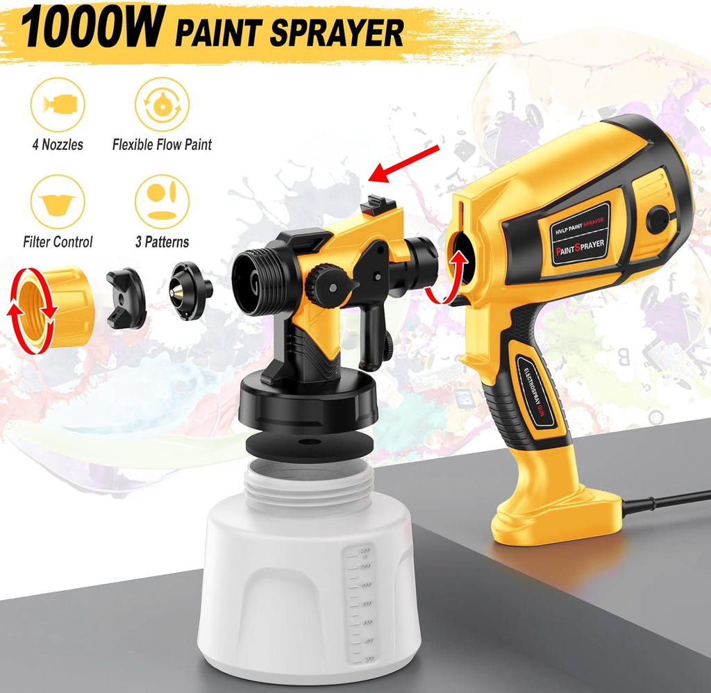 Pulverizador de pintura electrico de 1400ML, pistola de pintura en aerosol de alta potencia de 100OW con 4 boquillas para muebles, gabinete, valla, puerta de pared, trabajo DIY