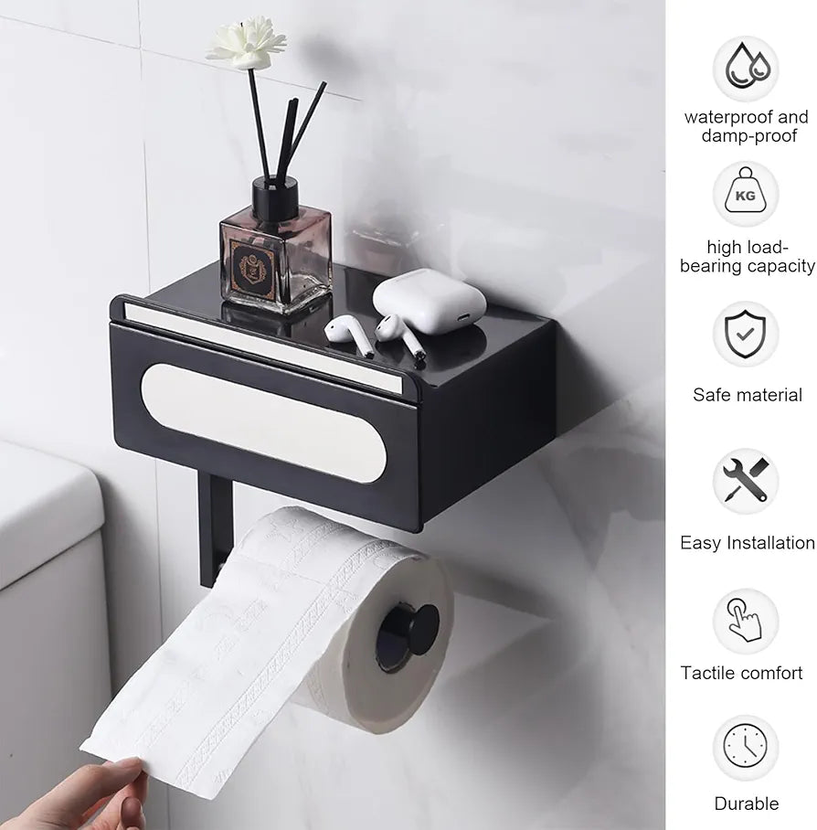 Portarrollos Papel Higienico Adhesivo, Portarrollos con Caja De Toallitas HúMedas, minghaoyuan Soporte Papel Higienico con Estante De 21 Cm, Porta Papel Higienico De Pared De Acero Inoxidable