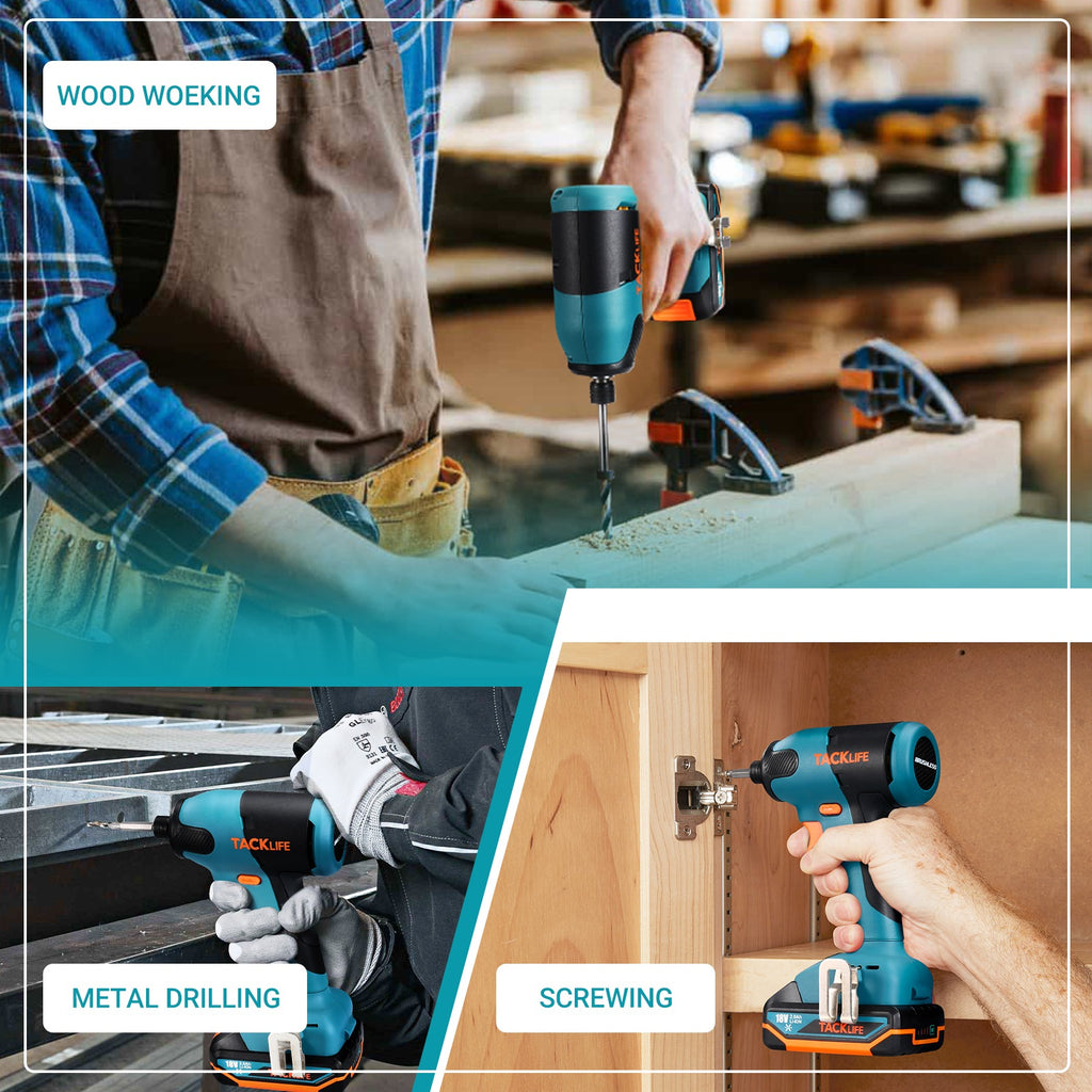 TACKLIFE Llave de Impacto Inalámbrica 18V 180Nm Batería 2,0 Ah Mandril 6,35 Mm Carga Rápida - Motor Sin Escobillas