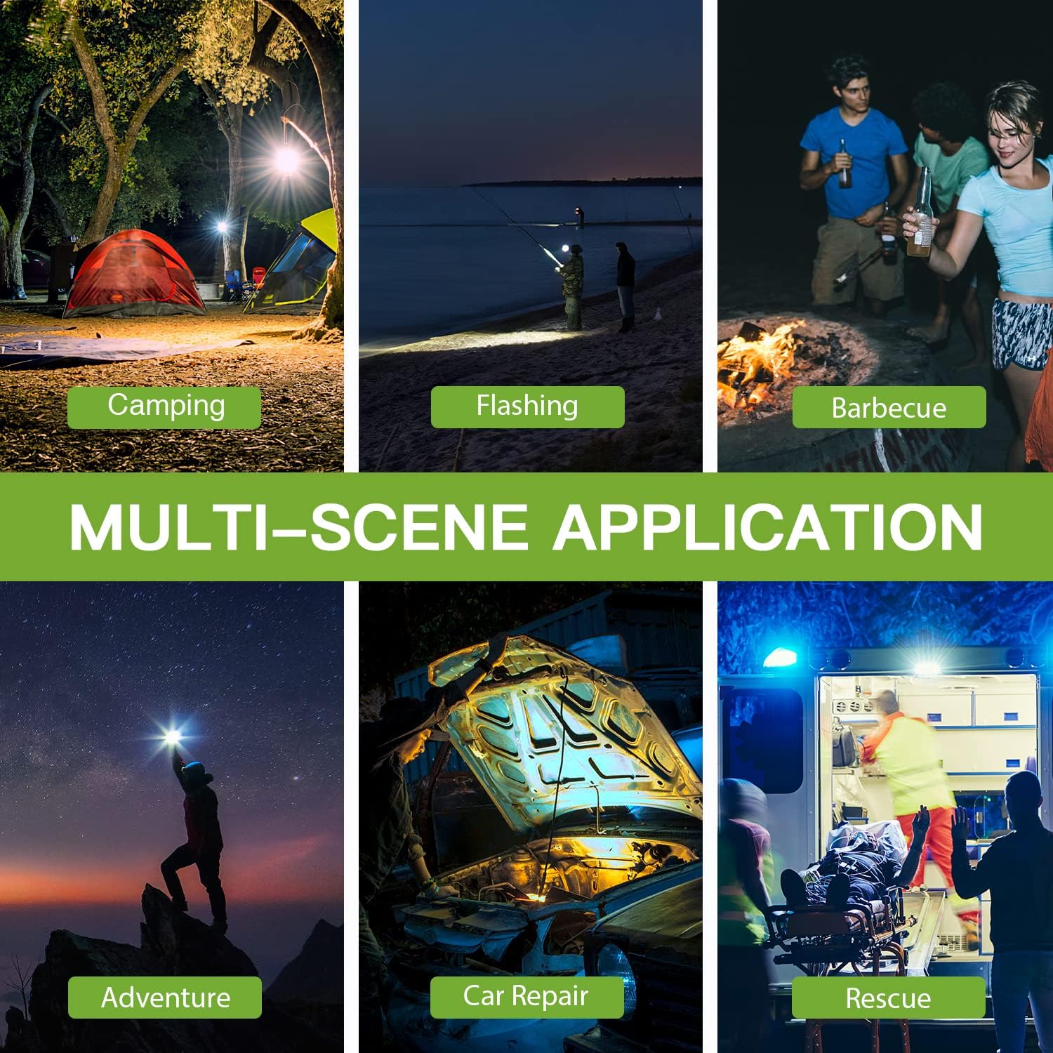 2 Paquetes de luz LED recargable Para trabajo o camping, 1000 lúmenes, luces magnéticos, portátil, gancho para colgar y 3 modos, resistente al agua IP65 para reparación de automóviles, foco para camping, emergencia (azul y verde y naranja)