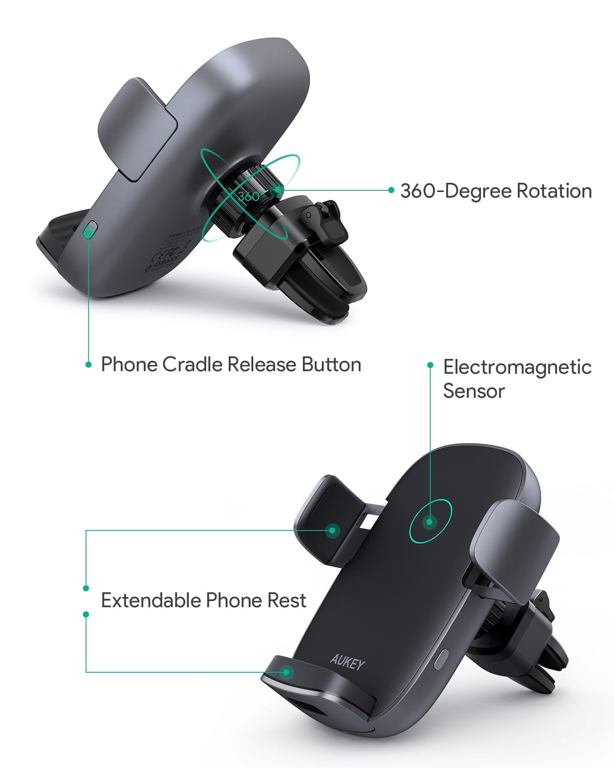 Aukey Cargador HD-C52 Carga Inalambrico para auto 10W AUKEY HD-C52. Negro Mejor Regalo para Navidad Reyes Año nuevo Halloween Verano San Valentin