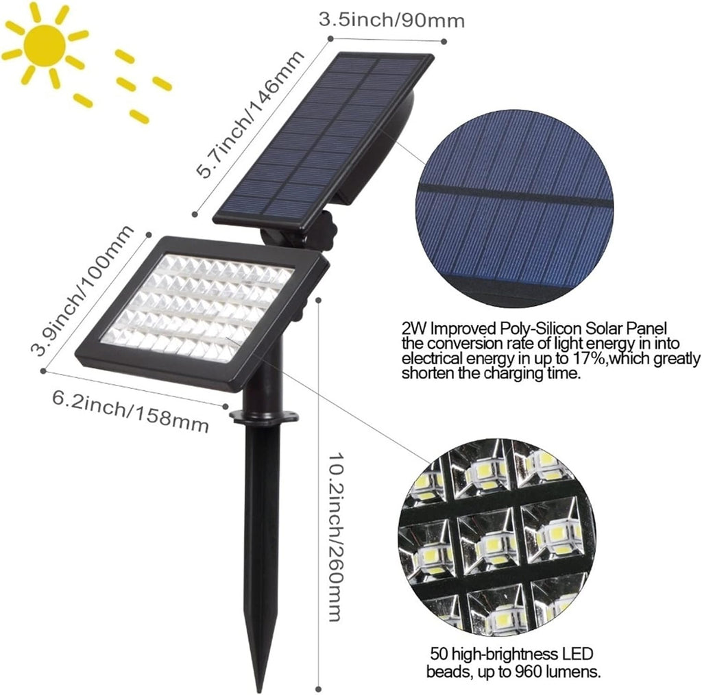 T-sun con 2 uds de  50 LED luz Solar al Aire Libre IP44 decoración de jardín lámparas solares iluminación al Aire Libre Foco de Pared para jardín al Aire Libre