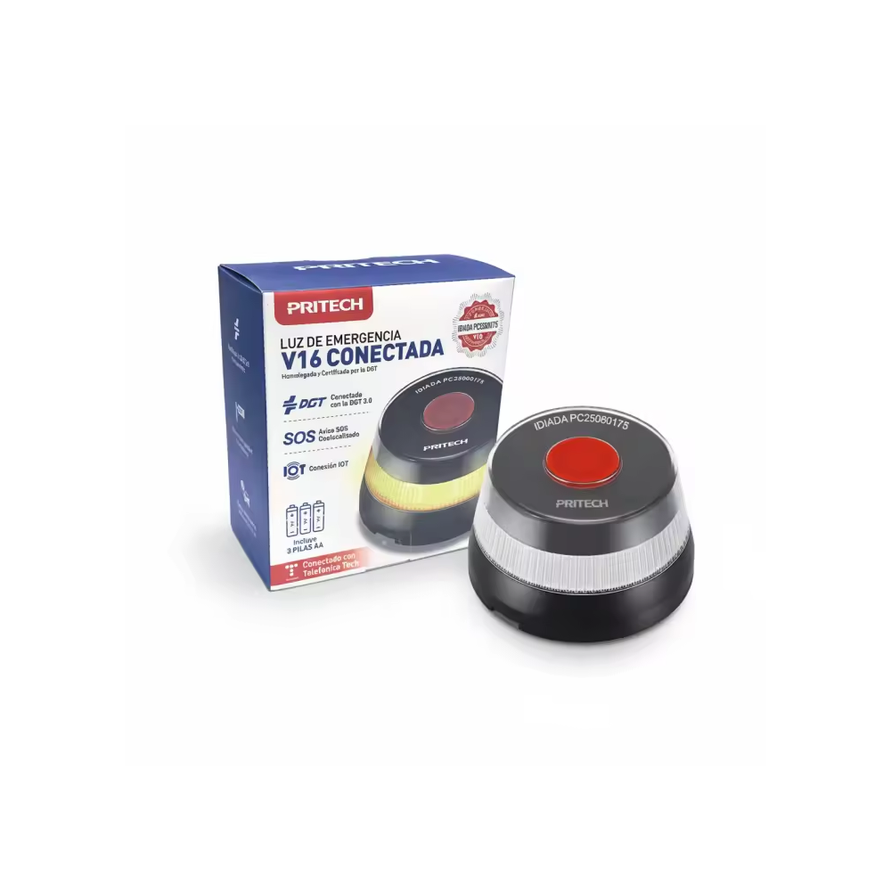 Luces Baliza V16 Homologada DGT con Geolocalización IoT Help Flash Luz Emergencia Coche Visible 1 km 360° Datos Pagados hasta 2038 Sustituto Oficial Triángulos IP54 Resistente Agua y Polvo. Color Negro