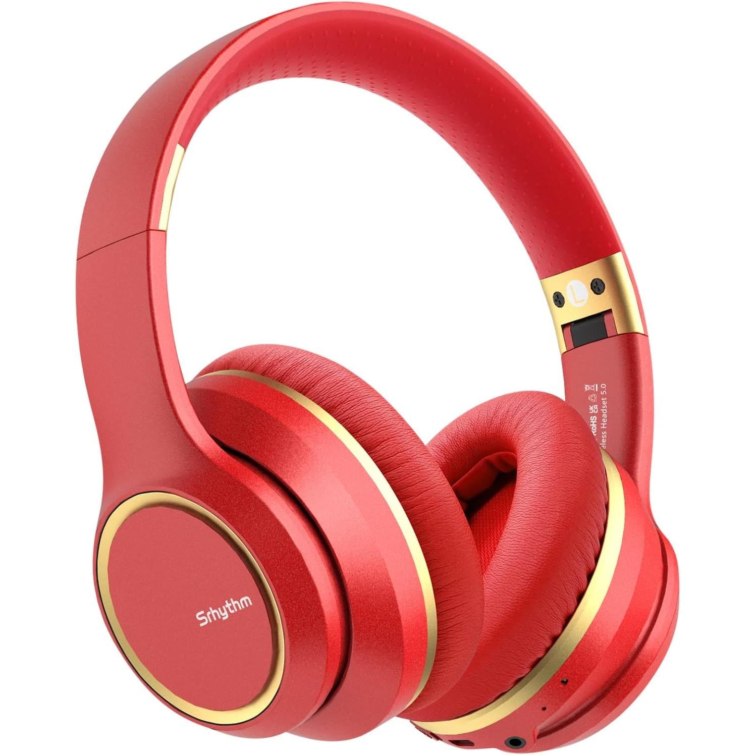 Srhythm NC15 Auriculares DIADEMA con Cancelación de Ruido Auriculares Supraaurales Bluetooth con Micrófono para Adolescentes, Adultos Clase en Línea/Oficina en el Hogar/TV/PC/Teléfono color Azul y Rojo
