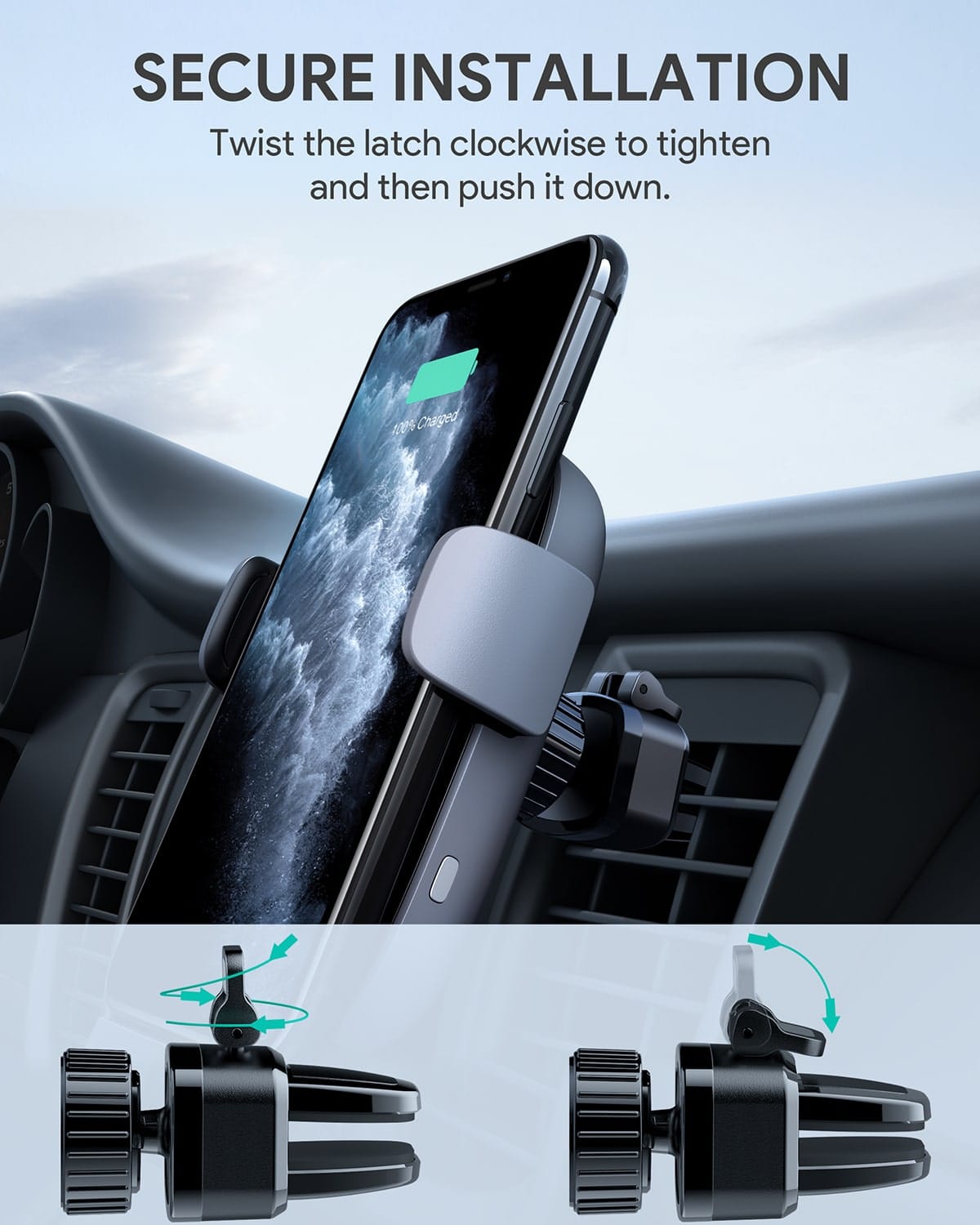 Aukey Cargador HD-C52 Carga Inalambrico para auto 10W AUKEY HD-C52. Negro Mejor Regalo para Navidad Reyes Año nuevo Halloween Verano San Valentin