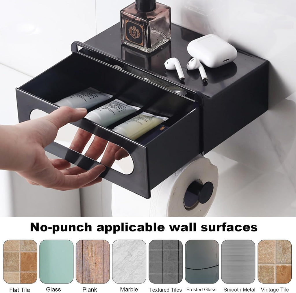 Portarrollos Papel Higienico Adhesivo, Portarrollos con Caja De Toallitas HúMedas, minghaoyuan Soporte Papel Higienico con Estante De 21 Cm, Porta Papel Higienico De Pared De Acero Inoxidable