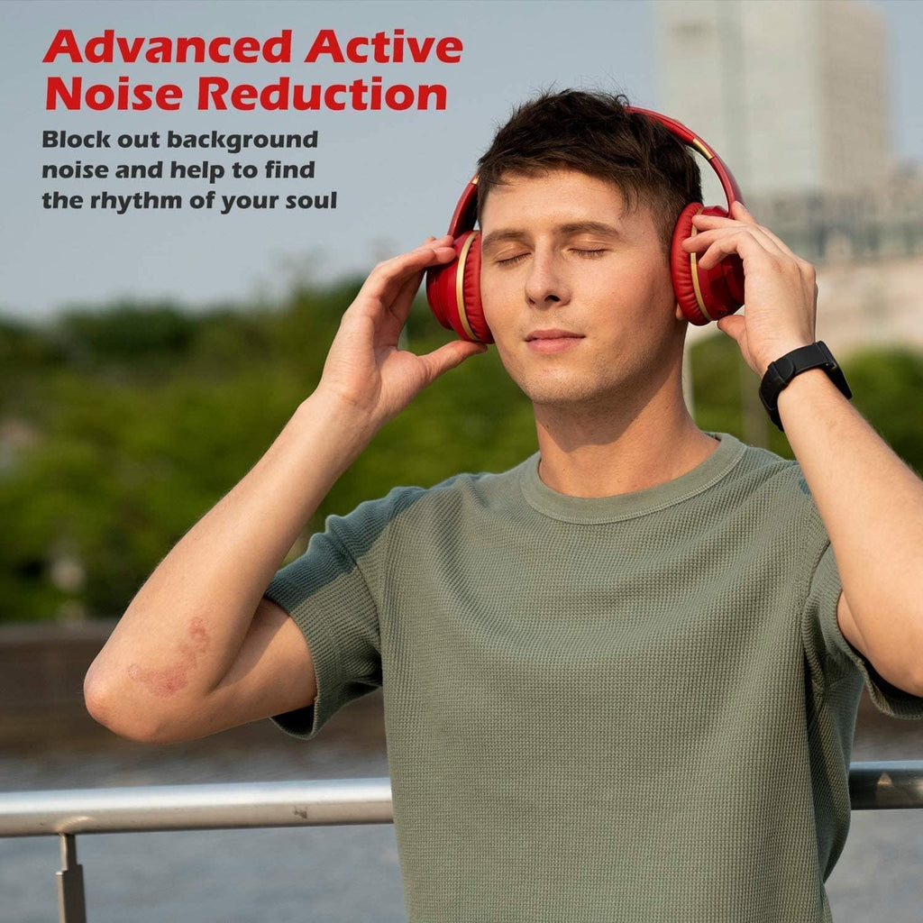 Srhythm NC15 Auriculares DIADEMA con Cancelación de Ruido Auriculares Supraaurales Bluetooth con Micrófono para Adolescentes, Adultos Clase en Línea/Oficina en el Hogar/TV/PC/Teléfono color Azul y Rojo