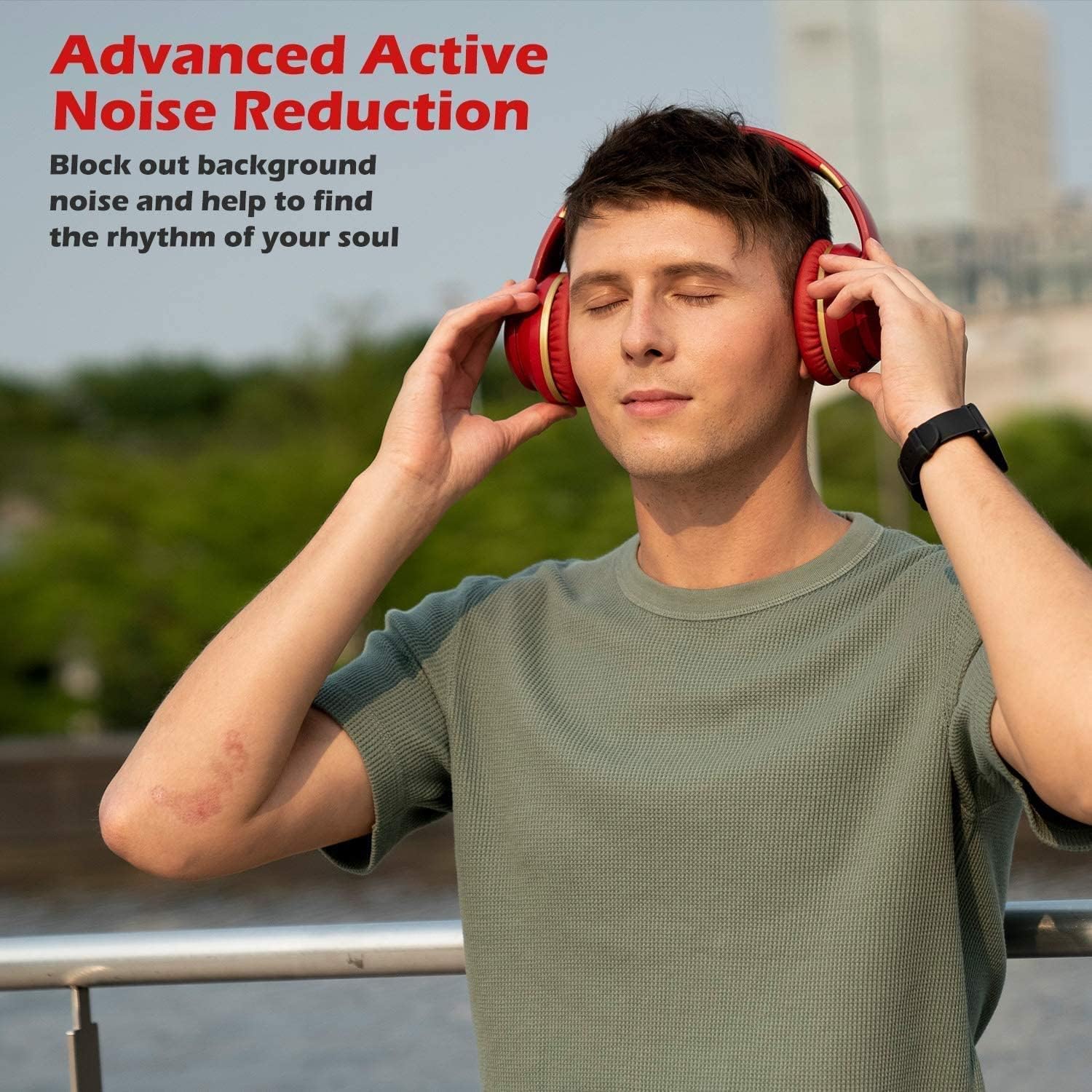 Srhythm NC15 Auriculares DIADEMA con Cancelación de Ruido Auriculares Supraaurales Bluetooth con Micrófono para Adolescentes, Adultos Clase en Línea/Oficina en el Hogar/TV/PC/Teléfono color Azul y Rojo