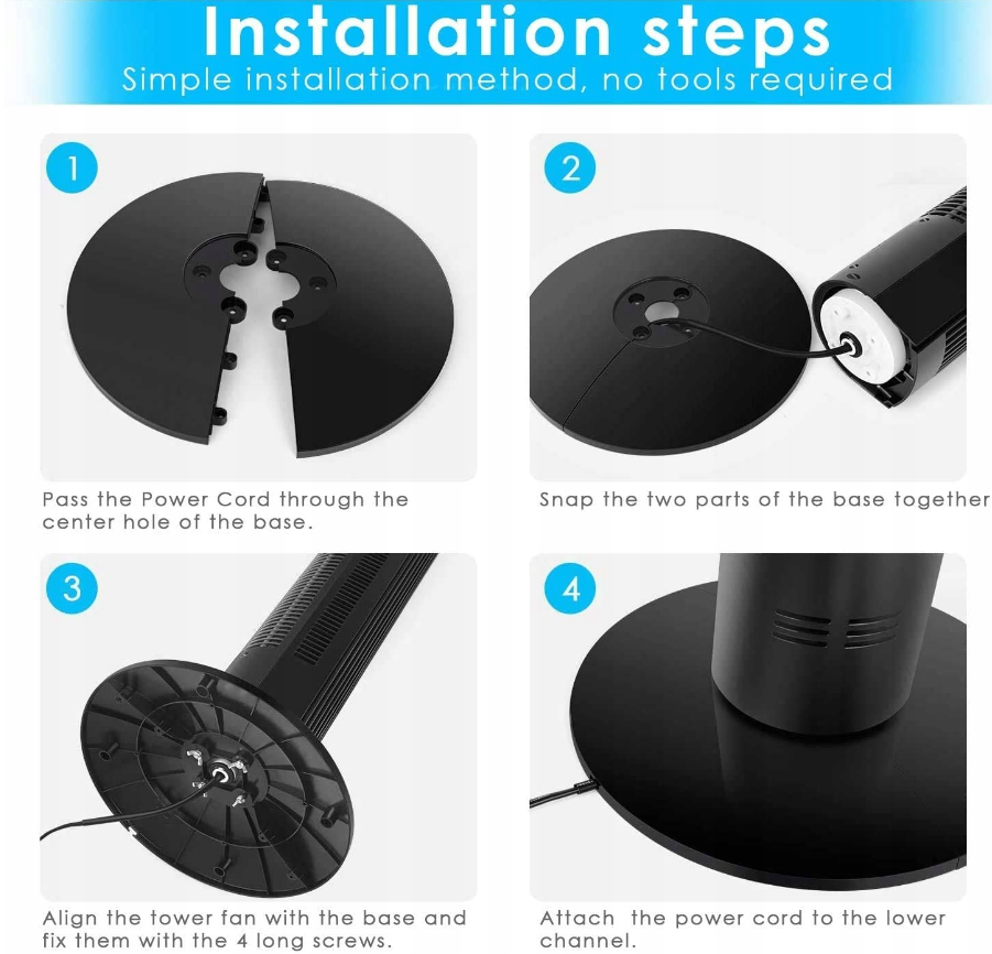 AMZDEAL Ventilador de Torre Silencioso con Mando a Distancia 3 Velocidades, Pantalla LED. Ventilador de pie. Color Negro.