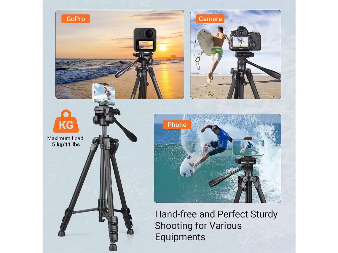 TACKLIFE Tripode de Camara Profesional 48-150 CM, Bluetooth, Aluminio, Trípode profesional para tiktok, Vlog, fotos. Negro