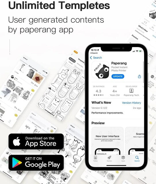 PAPERANG Mini impresora portatil de bolsillo, maquina de impresion termica, Compatible con Android, iOS y Windows