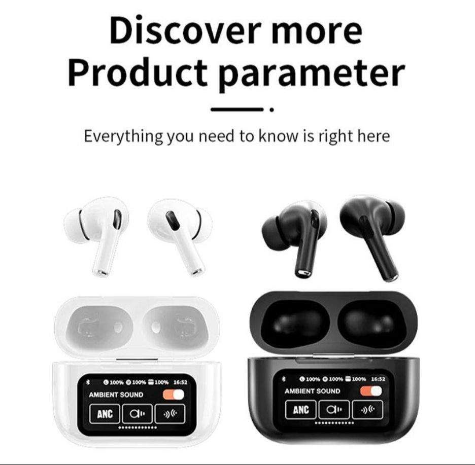 Auriculares A9 Pro sin cable, pinganillos inalambricos con Bluetooth ANC auriculares earphones con reduccion de ruido controles de pantalla tactil auriculares con ajuste de volumen.