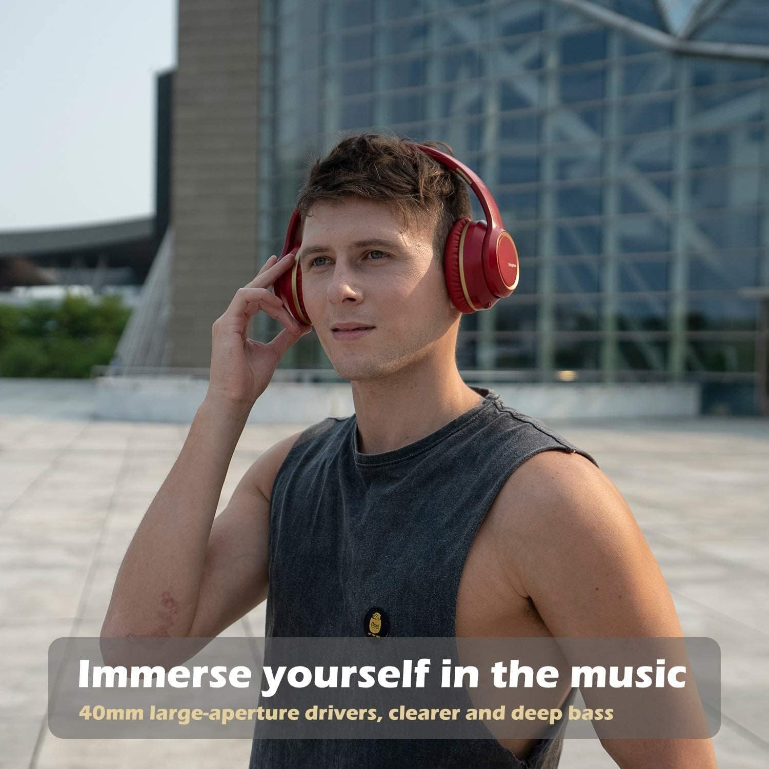 Srhythm NC15 Auriculares DIADEMA con Cancelación de Ruido Auriculares Supraaurales Bluetooth con Micrófono para Adolescentes, Adultos Clase en Línea/Oficina en el Hogar/TV/PC/Teléfono color Azul y Rojo