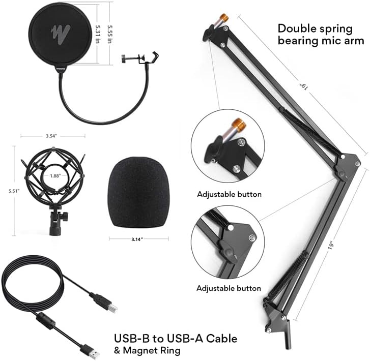 MAONO Microfono USB para podcast, microfono de computadora de 192 KHZ/24 bits para grabacion, voz en off, transmision (AU-PM401H)