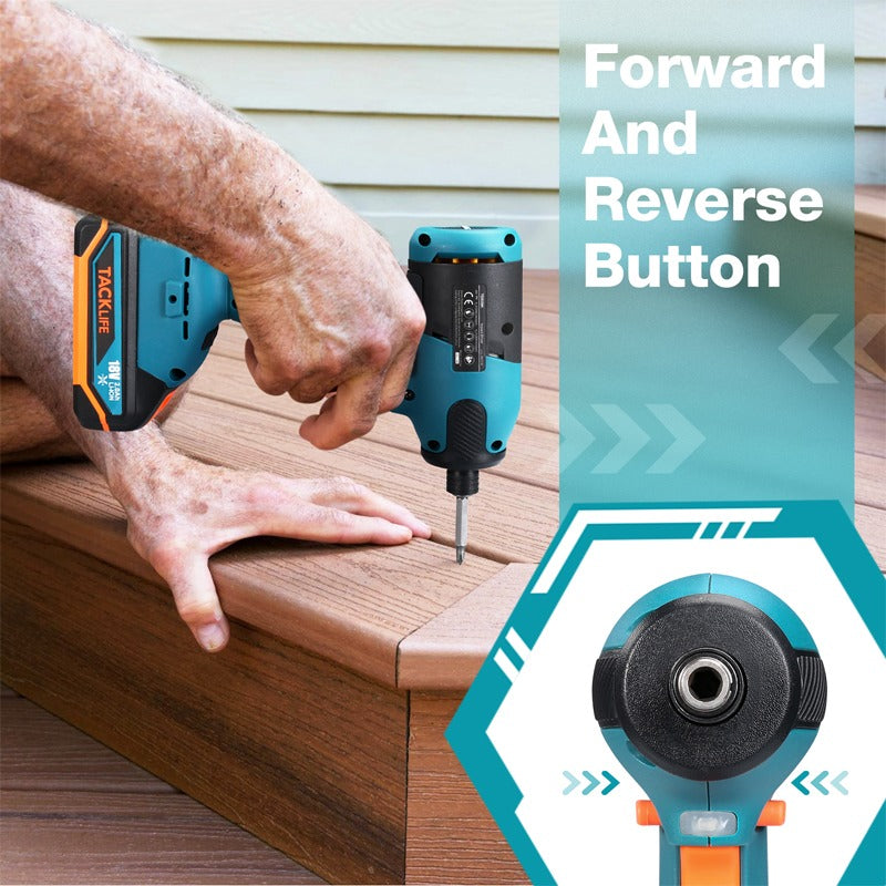 TACKLIFE Llave de Impacto Inalámbrica 18V 180Nm Batería 2,0 Ah Mandril 6,35 Mm Carga Rápida - Motor Sin Escobillas