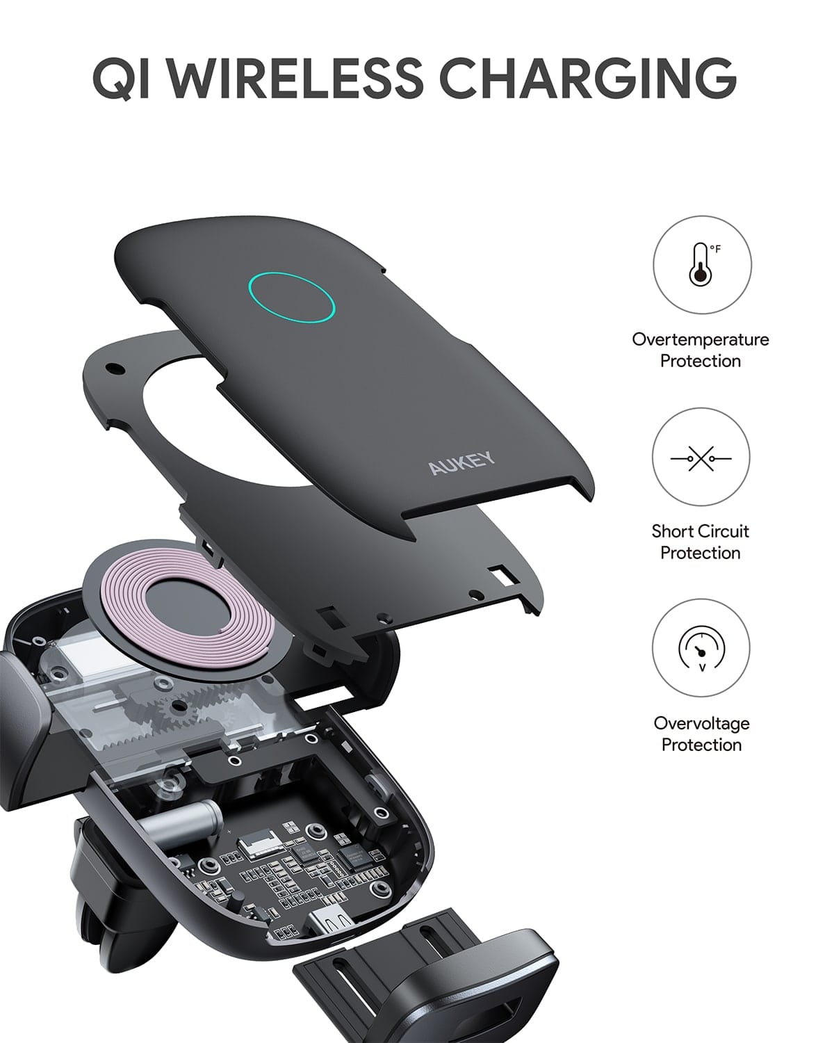 Aukey Cargador HD-C52 Carga Inalambrico para auto 10W AUKEY HD-C52. Negro Mejor Regalo para Navidad Reyes Año nuevo Halloween Verano San Valentin