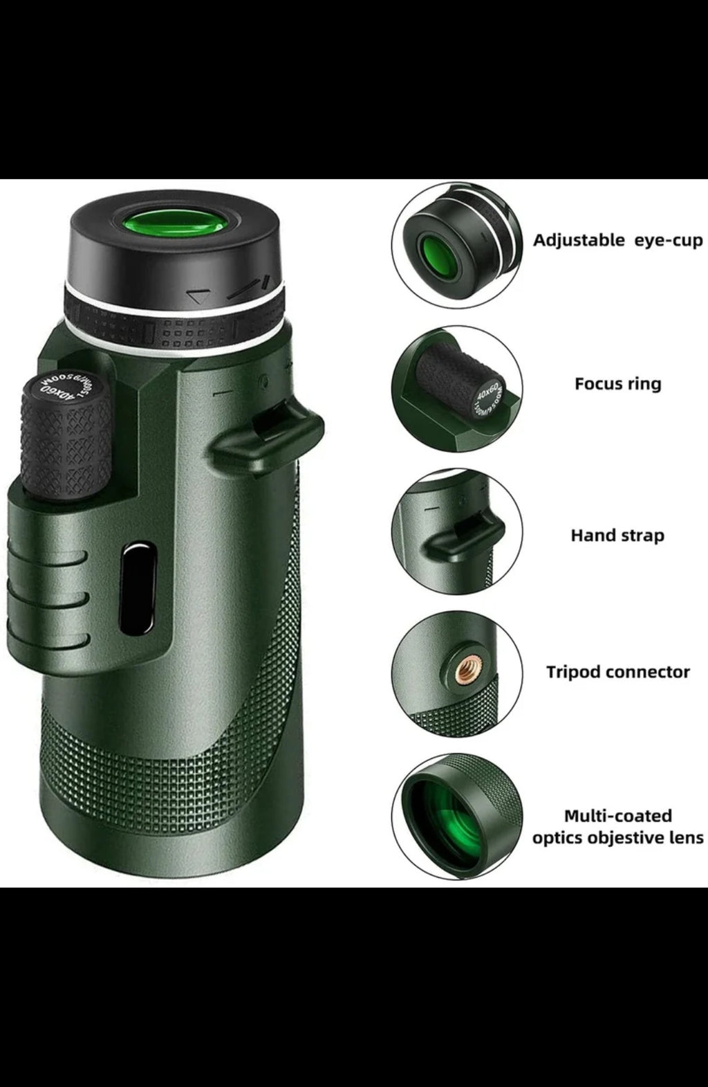 Telescopio Monocular 12X60 Original con Soporte para Telefono Movil y Tripode, Prisma BAK-4 y Prismaticos Monoculares SMC Telescopio Adultos, Gadget para Observacion / Caza de Aves, Regalos para Hombres Papa  Navidad año nuevo reyes