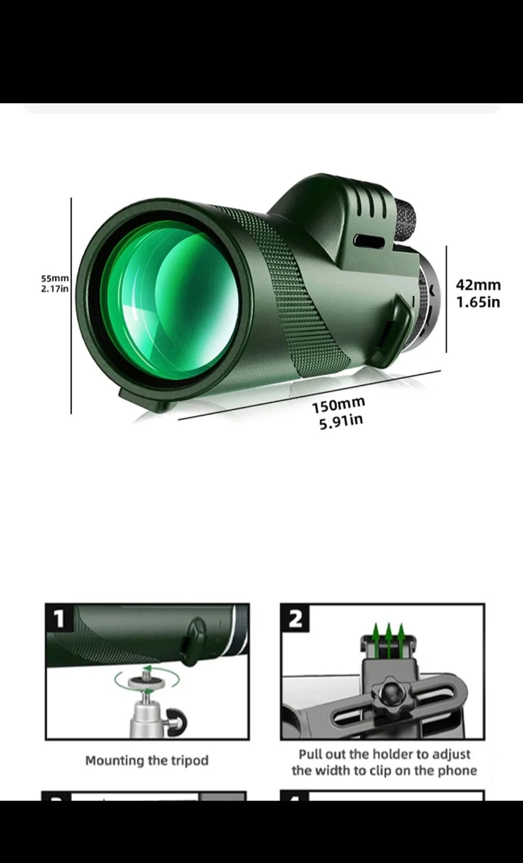 Telescopio Monocular 12X60 Original con Soporte para Telefono Movil y Tripode, Prisma BAK-4 y Prismaticos Monoculares SMC Telescopio Adultos, Gadget para Observacion / Caza de Aves, Regalos para Hombres Papa  Navidad año nuevo reyes
