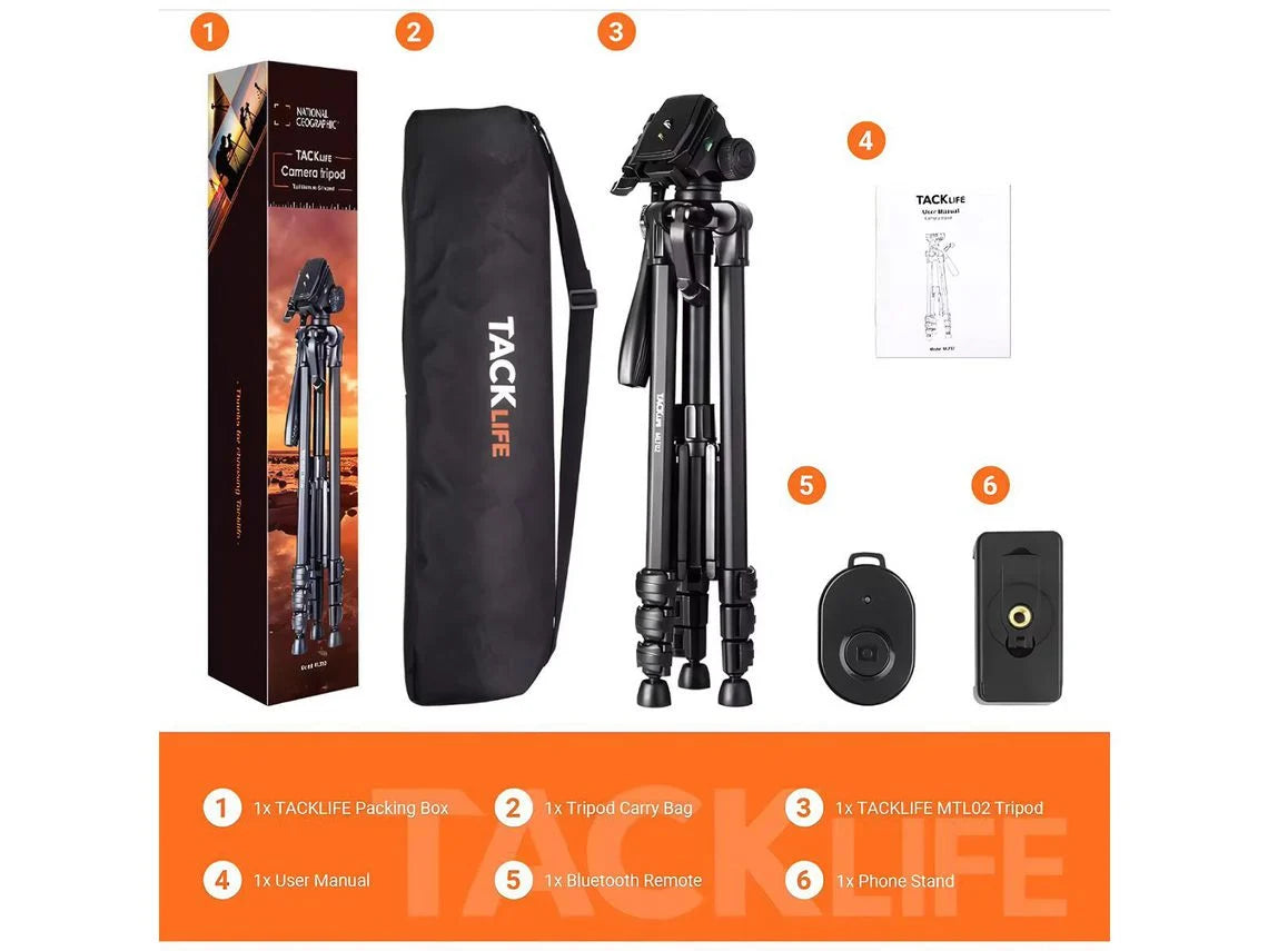 TACKLIFE Tripode de Camara Profesional 48-150 CM, Bluetooth, Aluminio, Trípode profesional para tiktok, Vlog, fotos. Negro