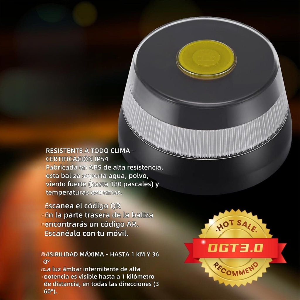 Luces Baliza V16 Homologada DGT con Geolocalización IoT Help Flash Luz Emergencia Coche Visible 1 km 360° Datos Pagados hasta 2038 Sustituto Oficial Triángulos IP54 Resistente Agua y Polvo. Color Negro