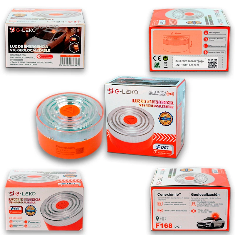 3 UNIDADES G-LEKO Luz Emergencia Baliza V16 Homologada DGT Trafico con Geolocalizacion, Baliza Coche Conectada DGT 3.0, Datos Incluidos hasta 12/2038 con Sim.