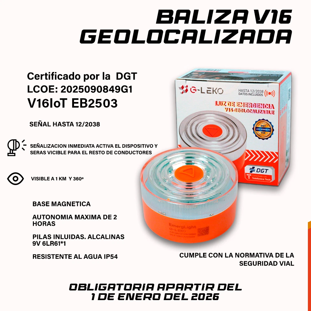 3 UNIDADES G-LEKO Luz Emergencia Baliza V16 Homologada DGT Trafico con Geolocalizacion, Baliza Coche Conectada DGT 3.0, Datos Incluidos hasta 12/2038 con Sim.