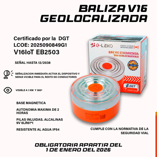 3 UNIDADES G-LEKO Luz Emergencia Baliza V16 Homologada DGT Trafico con Geolocalizacion, Baliza Coche Conectada DGT 3.0, Datos Incluidos hasta 12/2038 con Sim.